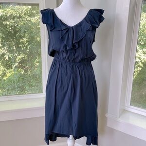 Vintage 90s Amy Wear Navy V-Neck Ruffle Sleeves Hi Low Mini Dress Sz Small